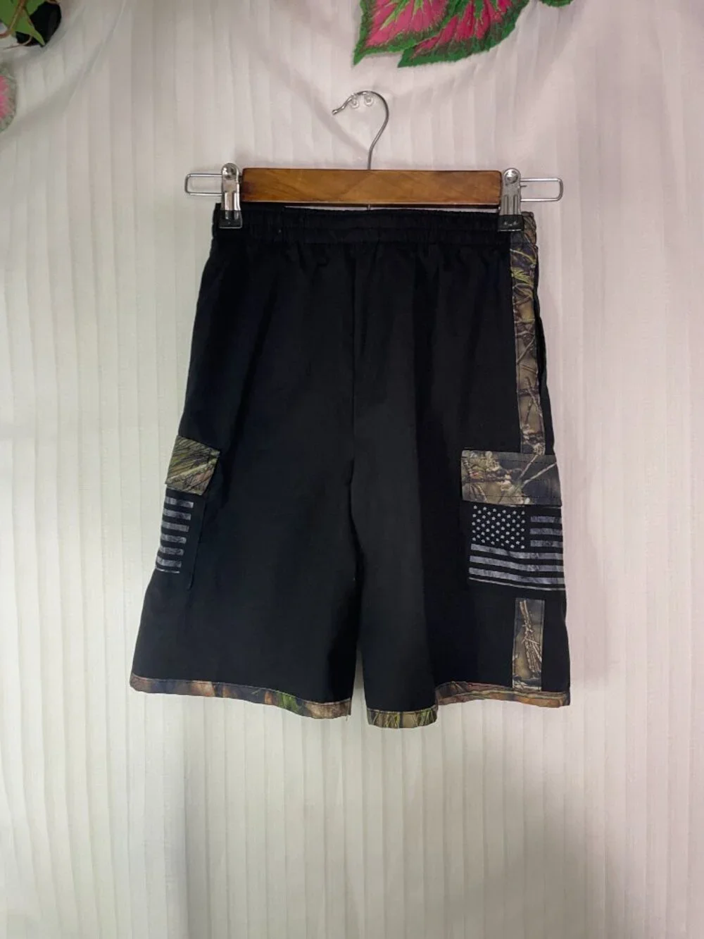 Mossy Oak Boys Size 7 Swim Trunks Black Camo American Flag Board Shorts